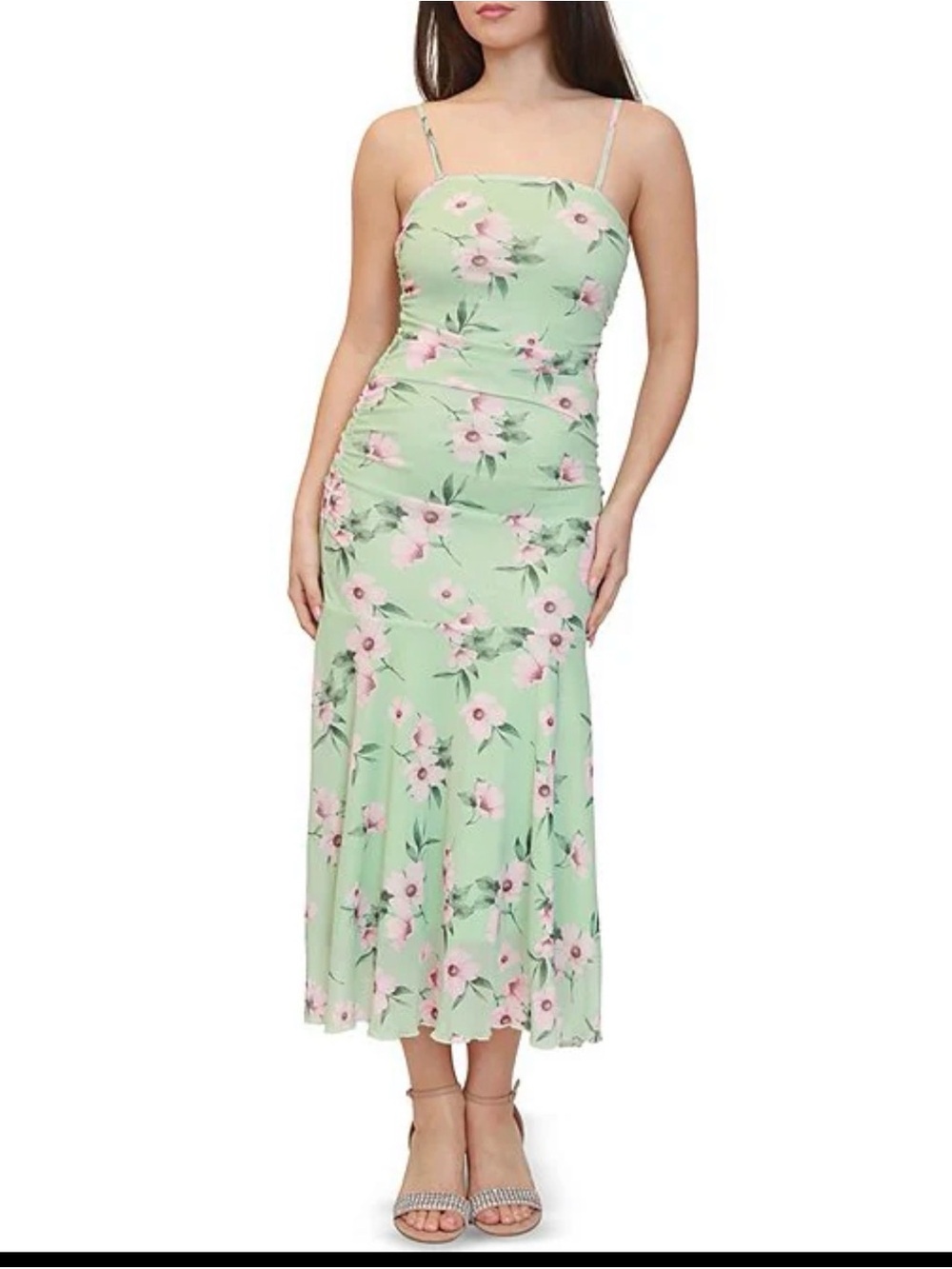 Steve Madden Mint Green Floral Spaghetti-Strap Midi Dress